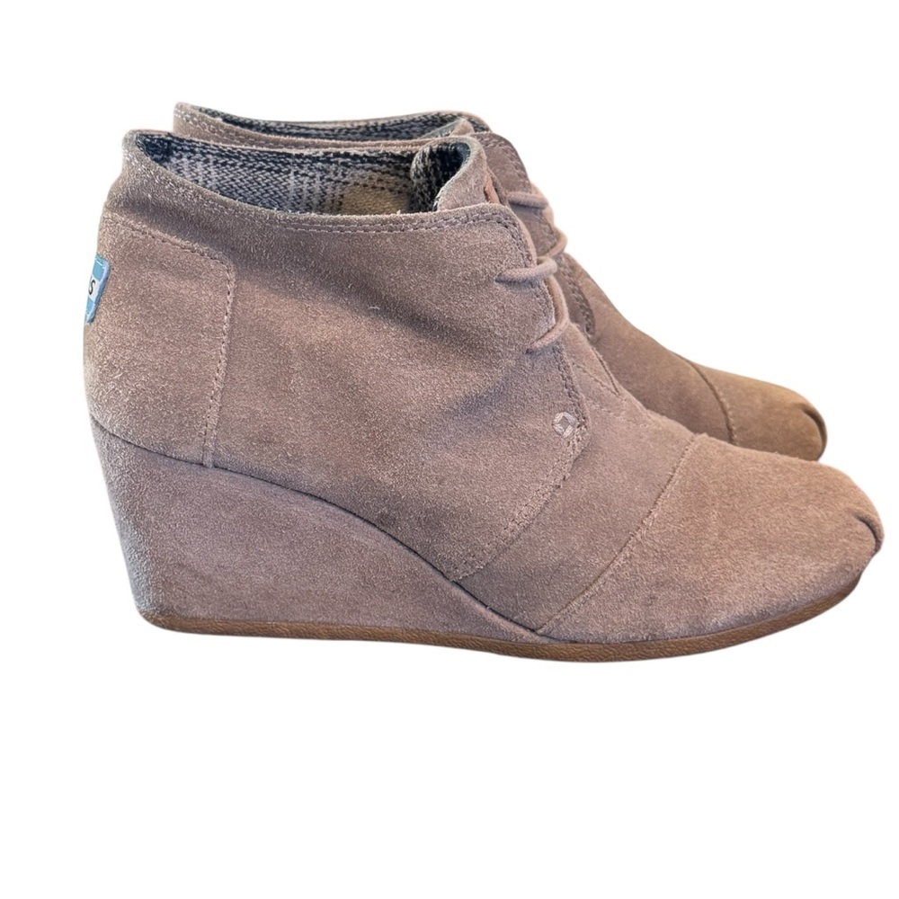 Toms Tan Suede Wedge lace up booties Ankle Shoes boots size 8